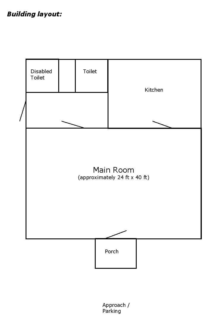 Layout of the Old Schoolroom, Old Brampton, available for hire